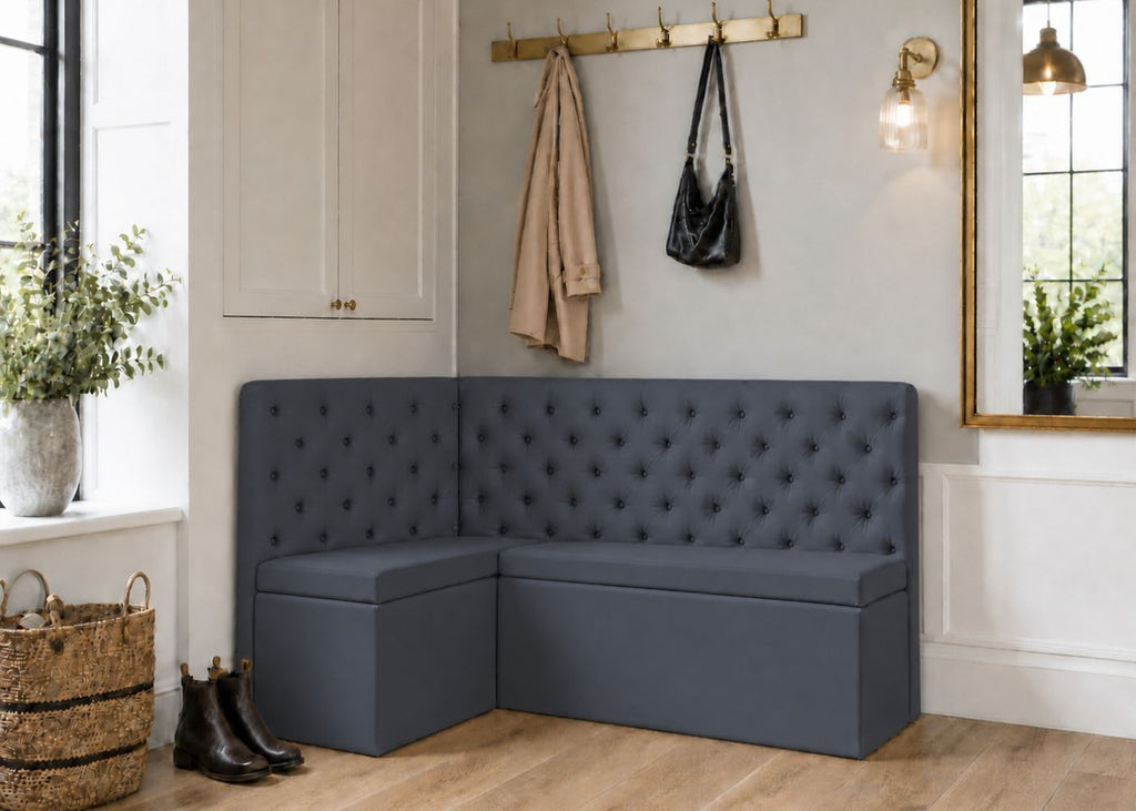 Mayfair Straight Buttoned Upholstered Bench | Denim Colourway