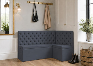 Mayfair L Shape Buttoned Upholstered Bench | Right Hand Orientation with Denim Colourway