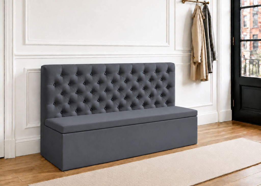 Mayfair Straight Buttoned Upholstered Bench | Denim Colourway