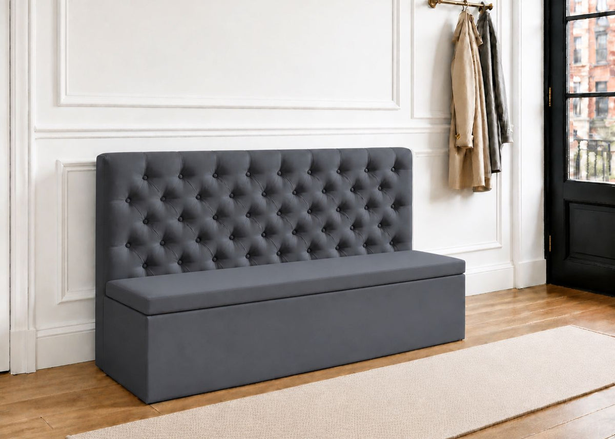 Mayfair Straight Buttoned Upholstered Bench | Denim Colourway
