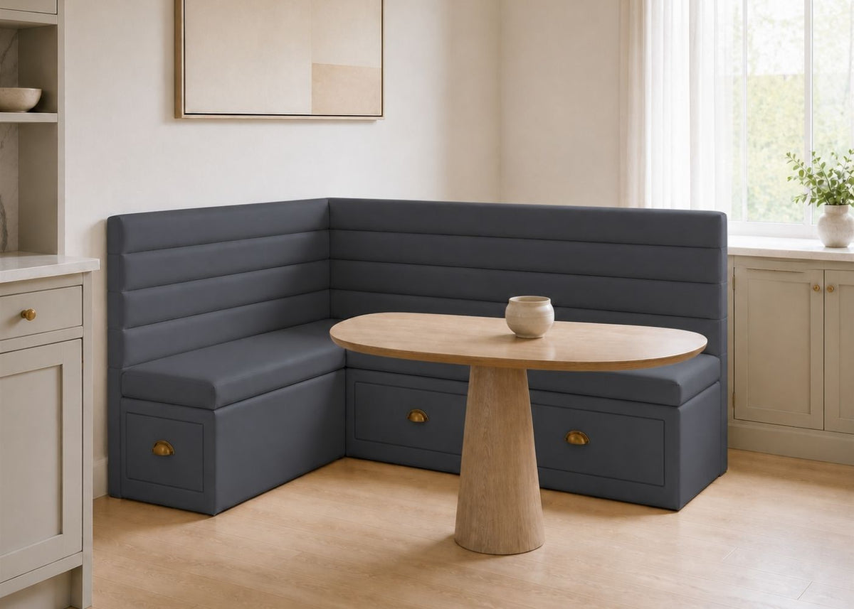 Soho L Shape Panelled Banquette Seating with Storage | Left Hand in Denim Colourway