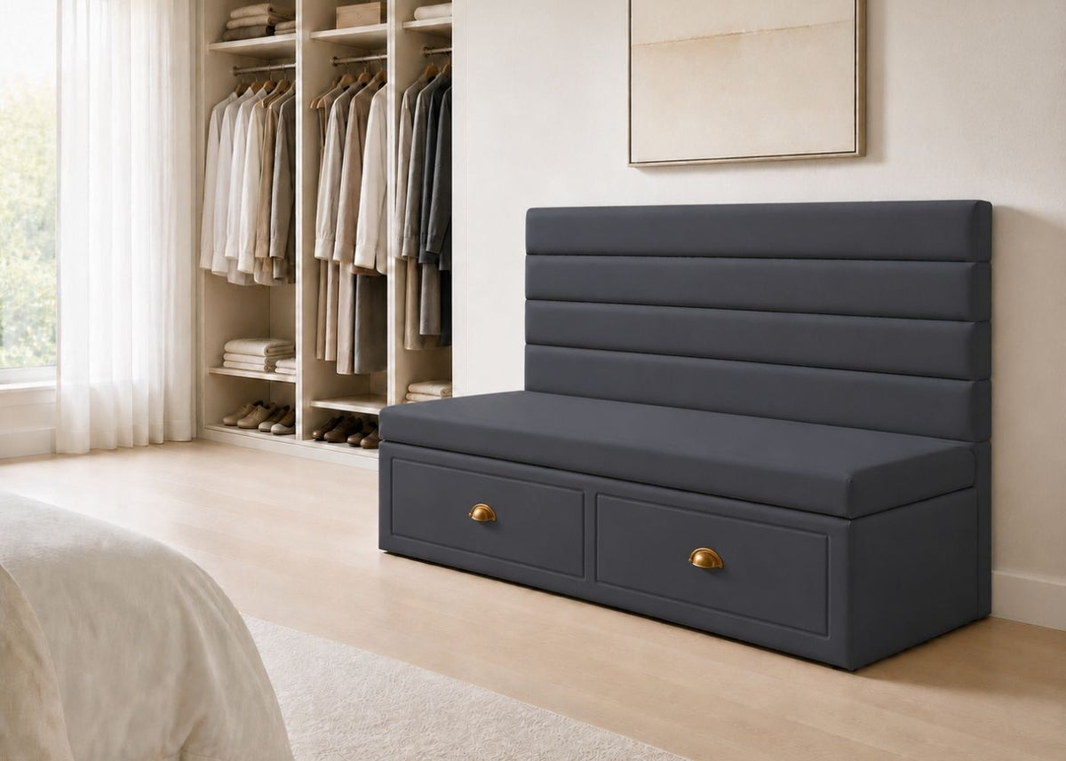 Soho Straight Panelled Bench Seating with Storage |  Denim Colourway