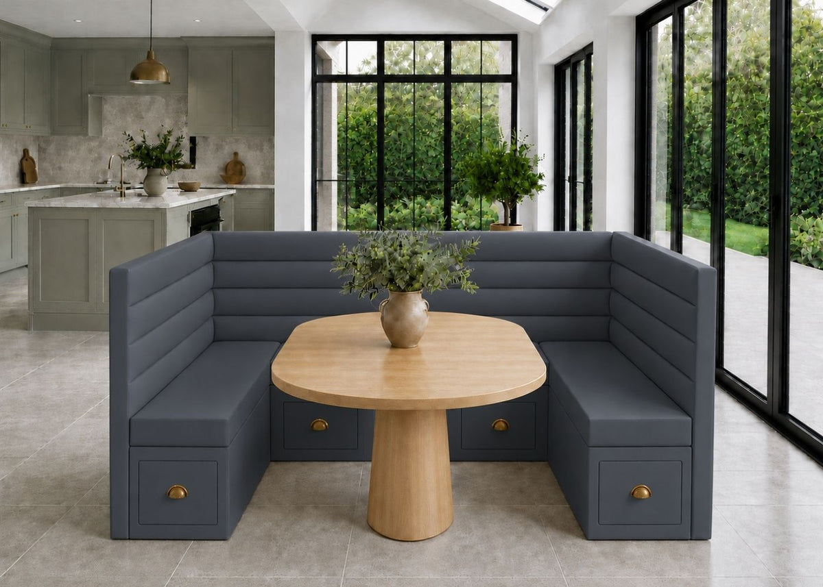 Soho U Shape Straight Panelled Banquette Seating with Storage | Denim Colourway