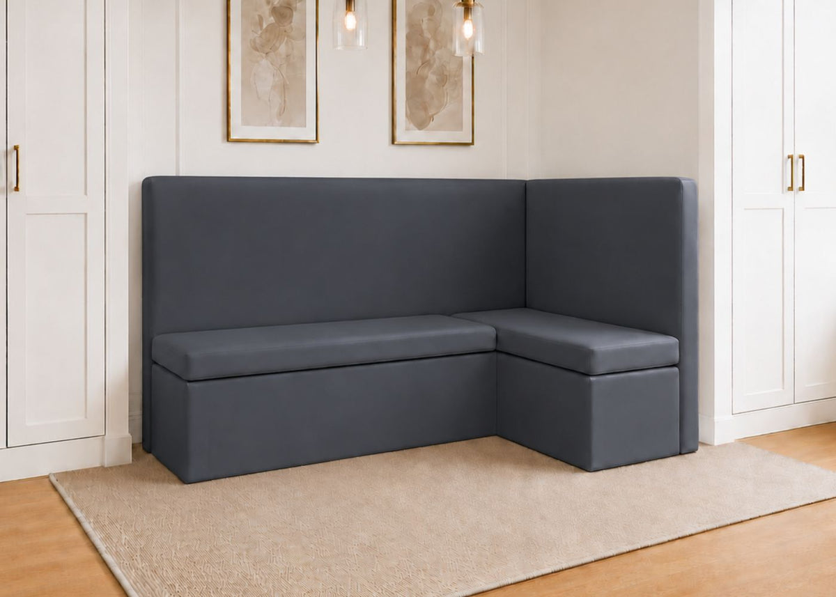 Richmond L Shape Plain Back Banquette Seating | Right Hand in Denim Colourway