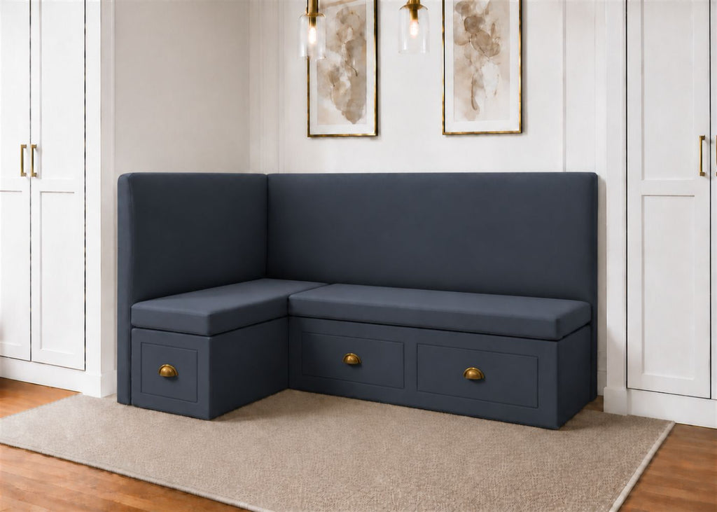 Richmond L Shape Plain Back Banquette Seating with Storage | Left Hand in Denim Colourway