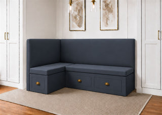 Richmond L Shape Plain Back Banquette Seating with Storage | Left Hand in Denim Colourway