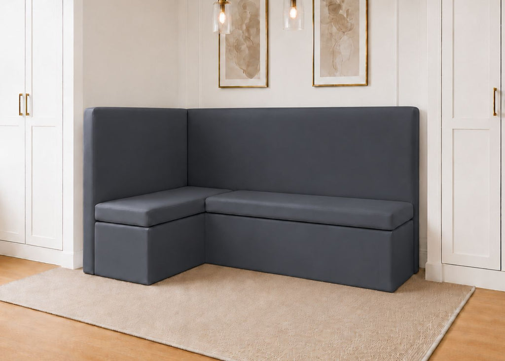 Richmond L Shape Plain Back Banquette Seating | Left Hand in Denim Colourway