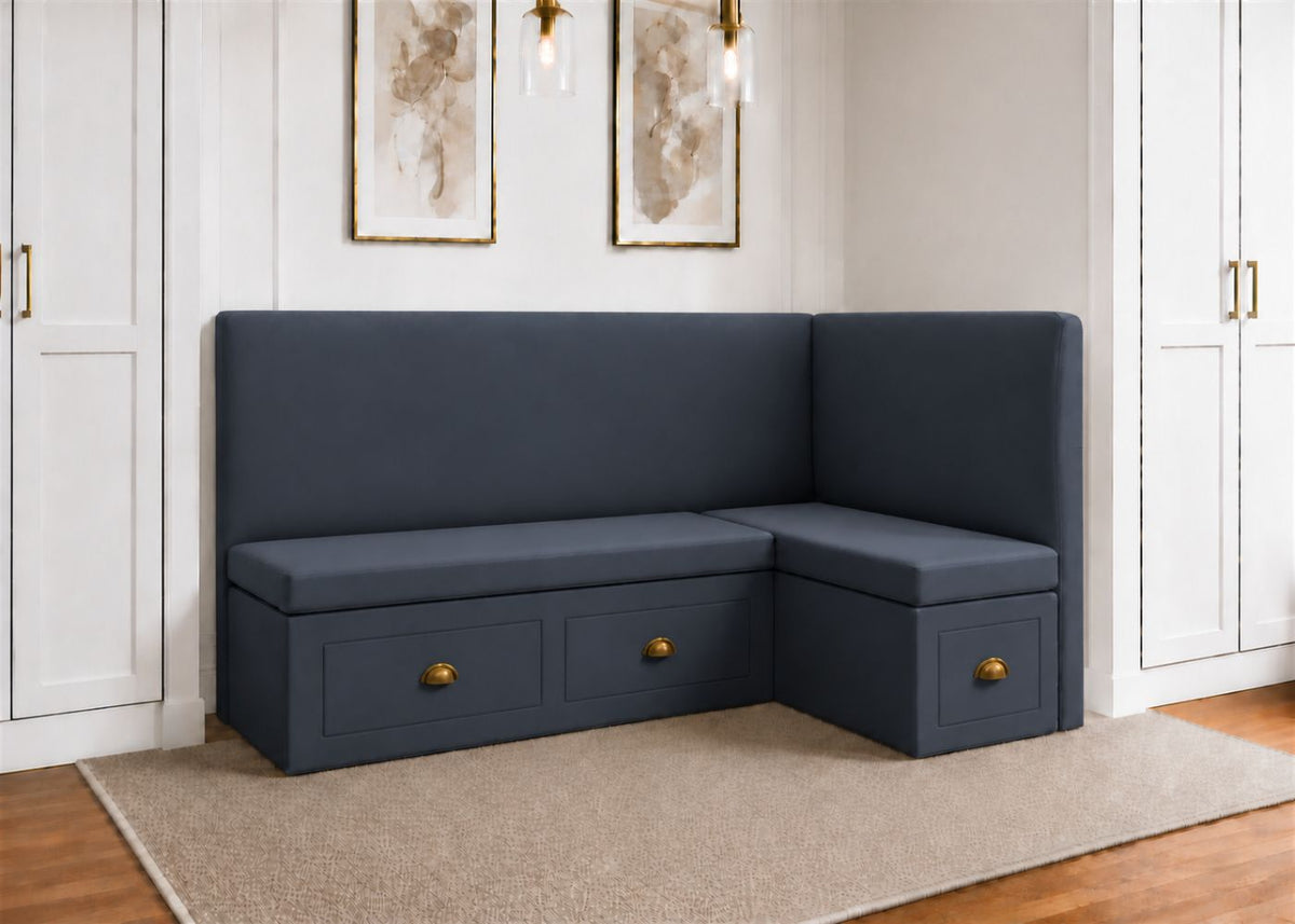 Richmond L Shape Plain Back Banquette Seating with Storage | Right Hand in Denim Colourway