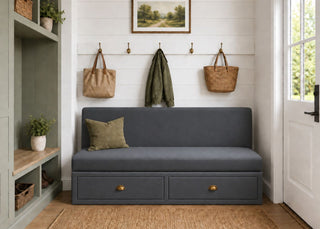 Richmond Straight Plain Back Banquette Seating with Storage | Denim Colourway