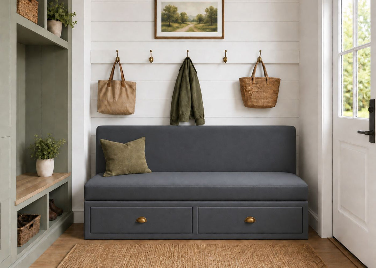 Richmond Straight Plain Back Banquette Seating with Storage | Denim Colourway