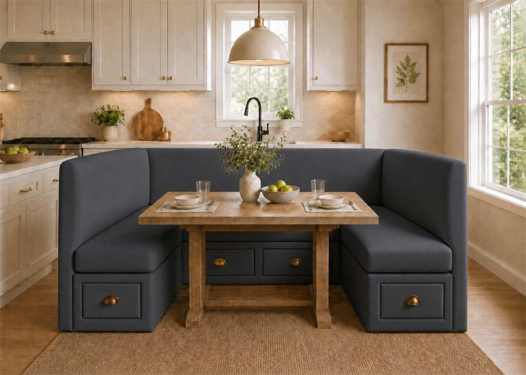 Richmond U Shape Plain Back Banquette Seating with Storage | Denim Colourway