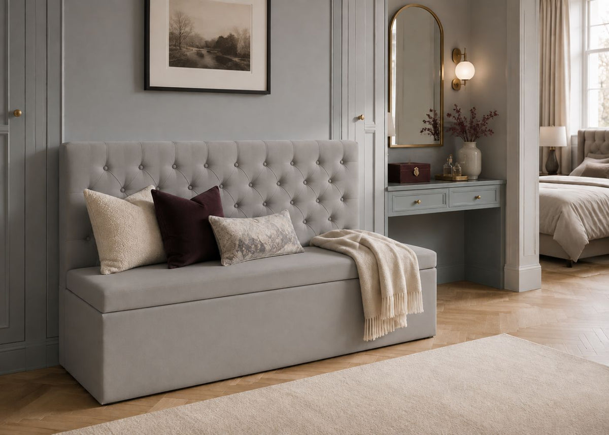 Buttoned Bench Seating for Dressing Rooms | Denim Colourway