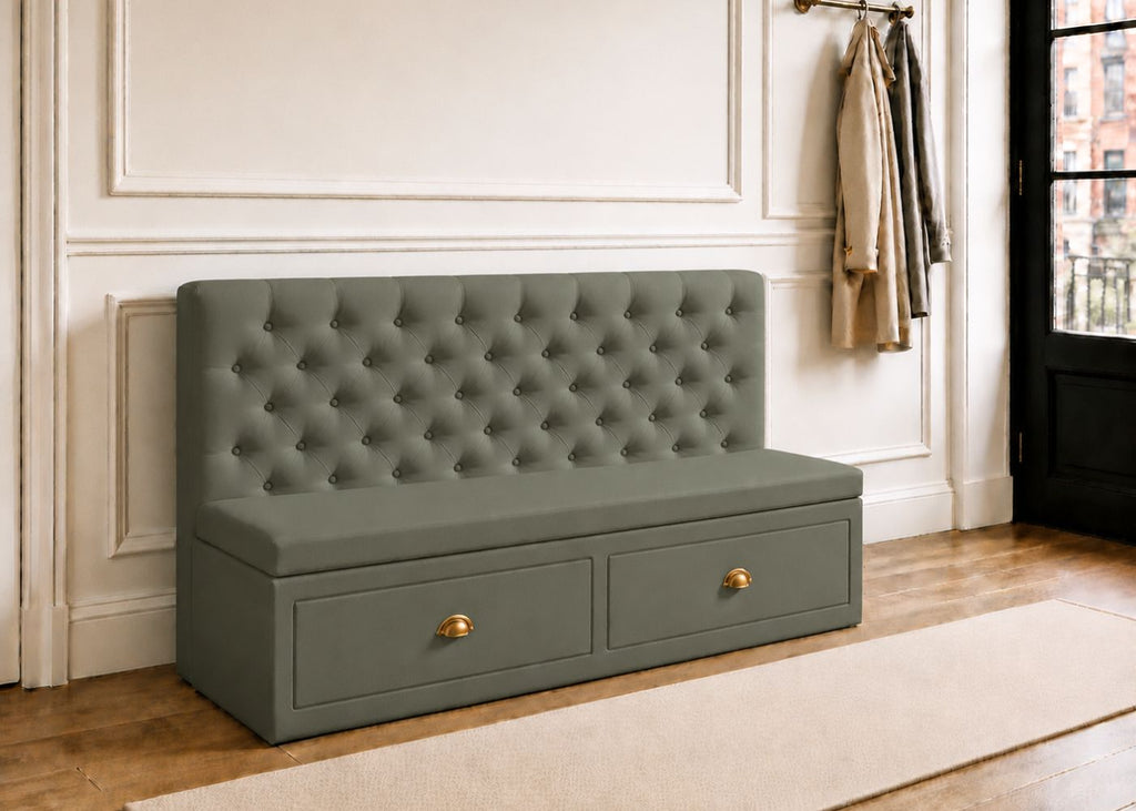 Mayfair Straight Buttoned Upholstered Storage Bench | Moss Colourway