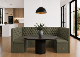 Mayfair U Shape Buttoned Banquette Seating with Storage | Moss Colourway