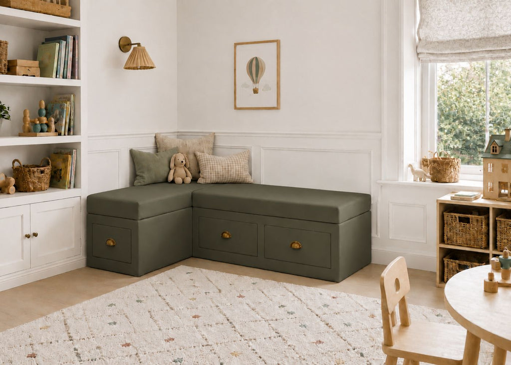 Henley L Shape Bench Seating with Storage | Left Hand in Moss Colourway