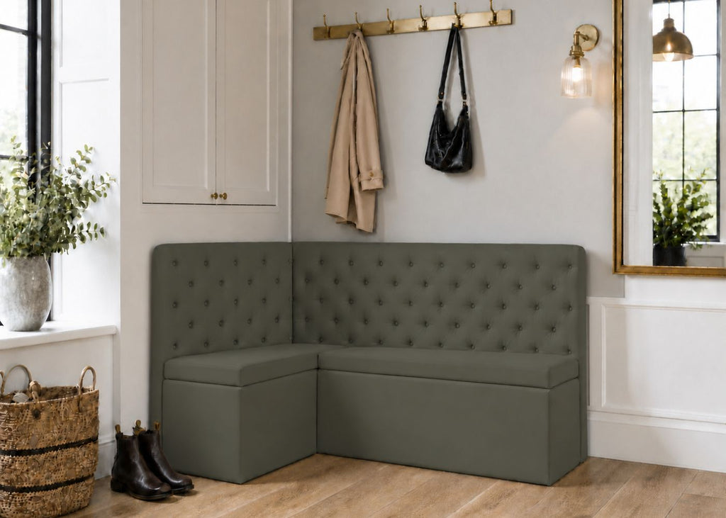 Mayfair L Shape Buttoned Upholstered Bench | Moss Colourway