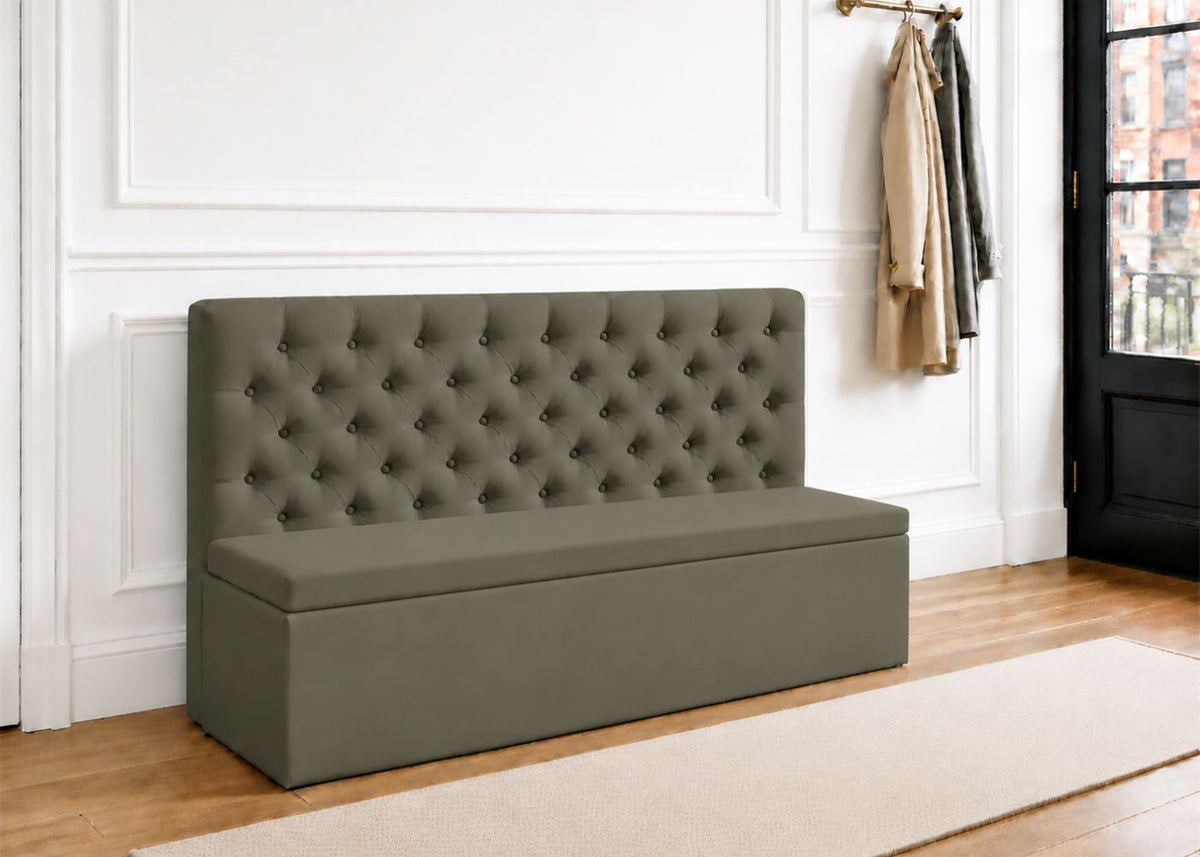 Mayfair Straight Buttoned Upholstered Bench | Moss Colourway