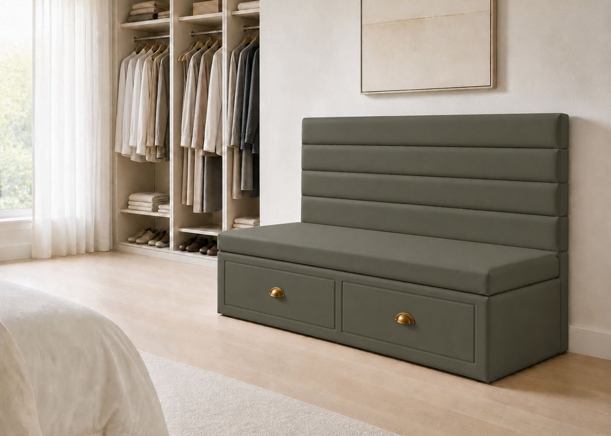 Soho Straight Panelled Bench Seating with Storage |  Moss Colourway