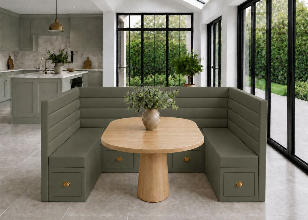 Soho U Shape Straight Panelled Banquette Seating with Storage | Moss Colourway
