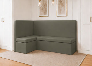 Richmond L Shape Plain Back Banquette Seating | Left Hand in Moss Colourway