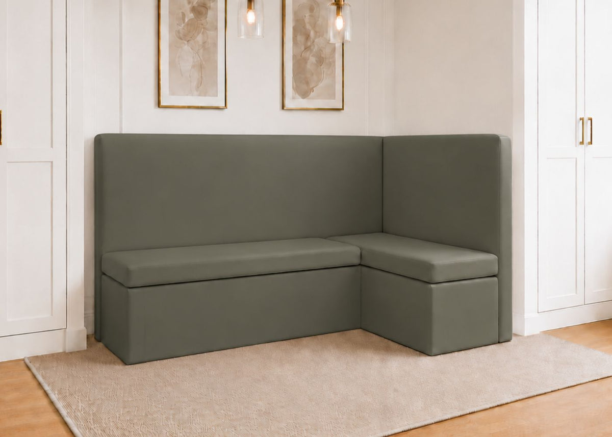Richmond L Shape Plain Back Banquette Seating | Right Hand in Moss Colourway