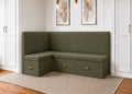 Richmond L Shape Plain Back Banquette Seating with Storage | Left Hand in Moss Colourway