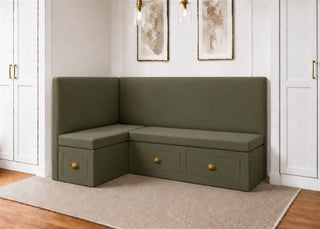 Richmond L Shape Plain Back Banquette Seating with Storage | Left Hand in Moss Colourway