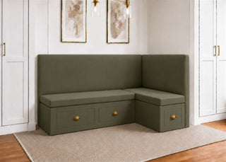 Richmond L Shape Plain Back Banquette Seating with Storage | Right Hand in Moss Colourway