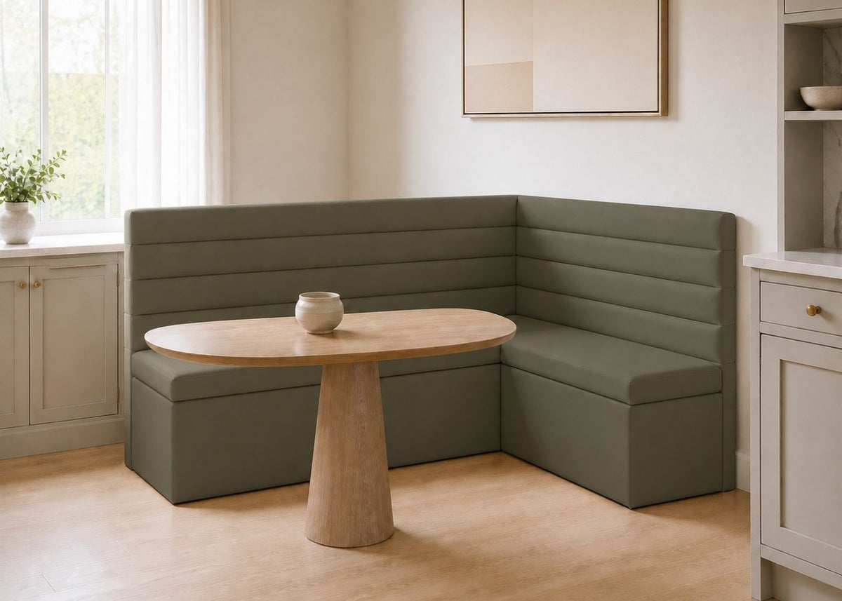 Soho L Shape Panelled Banquette Seating | Right Hand in Moss Colourway