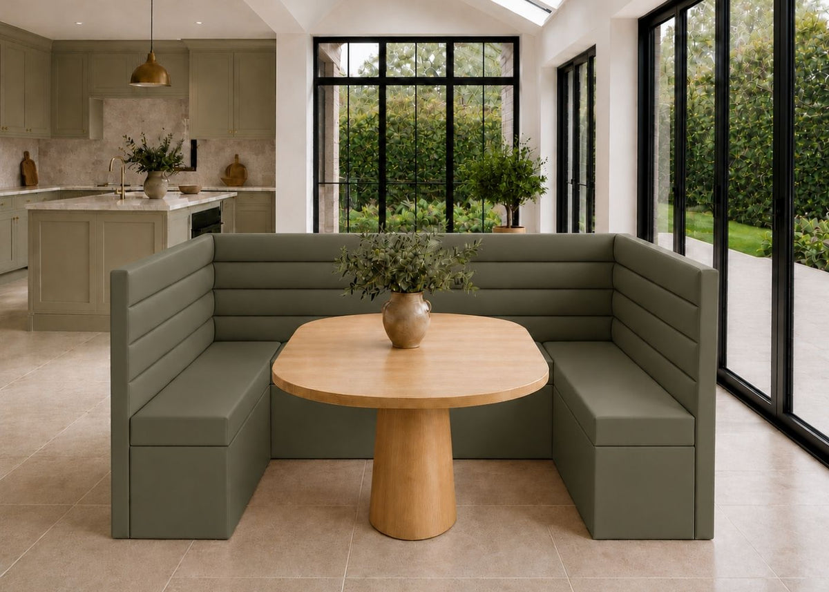 Soho U Shape Straight Panelled Banquette Seating | Moss Colourway