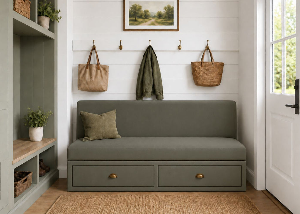 Richmond Straight Plain Back Banquette Seating with Storage | Moss Colourway