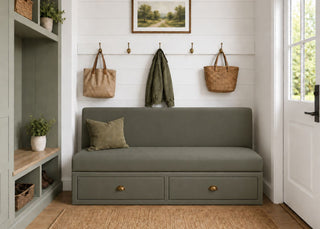 Richmond Straight Plain Back Banquette Seating with Storage | Moss Colourway