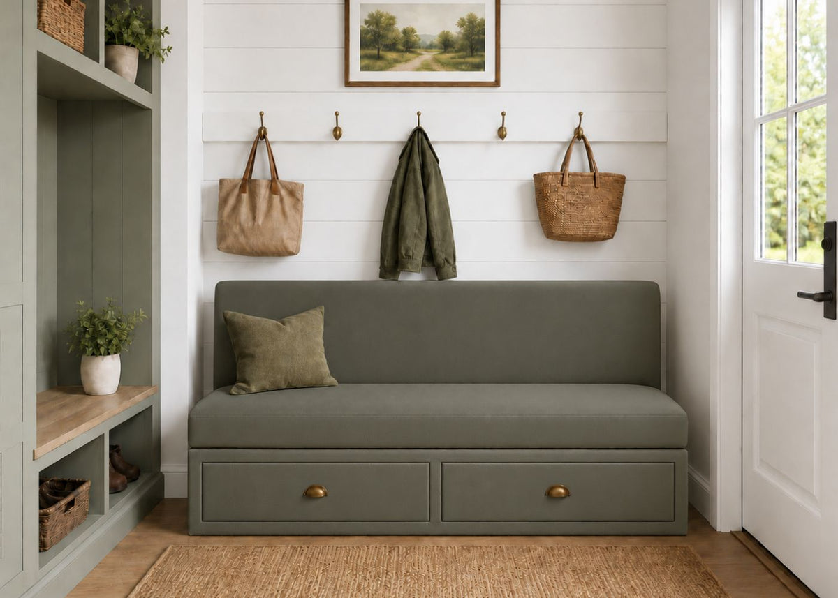 Richmond Straight Plain Back Banquette Seating with Storage | Moss Colourway
