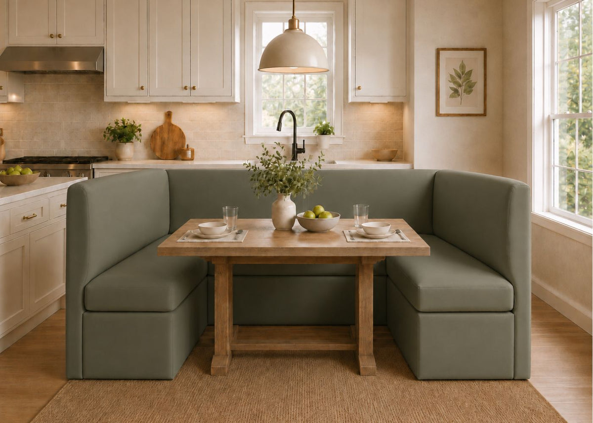 Richmond U Shape Plain Back Banquette Seating | Moss Colourway