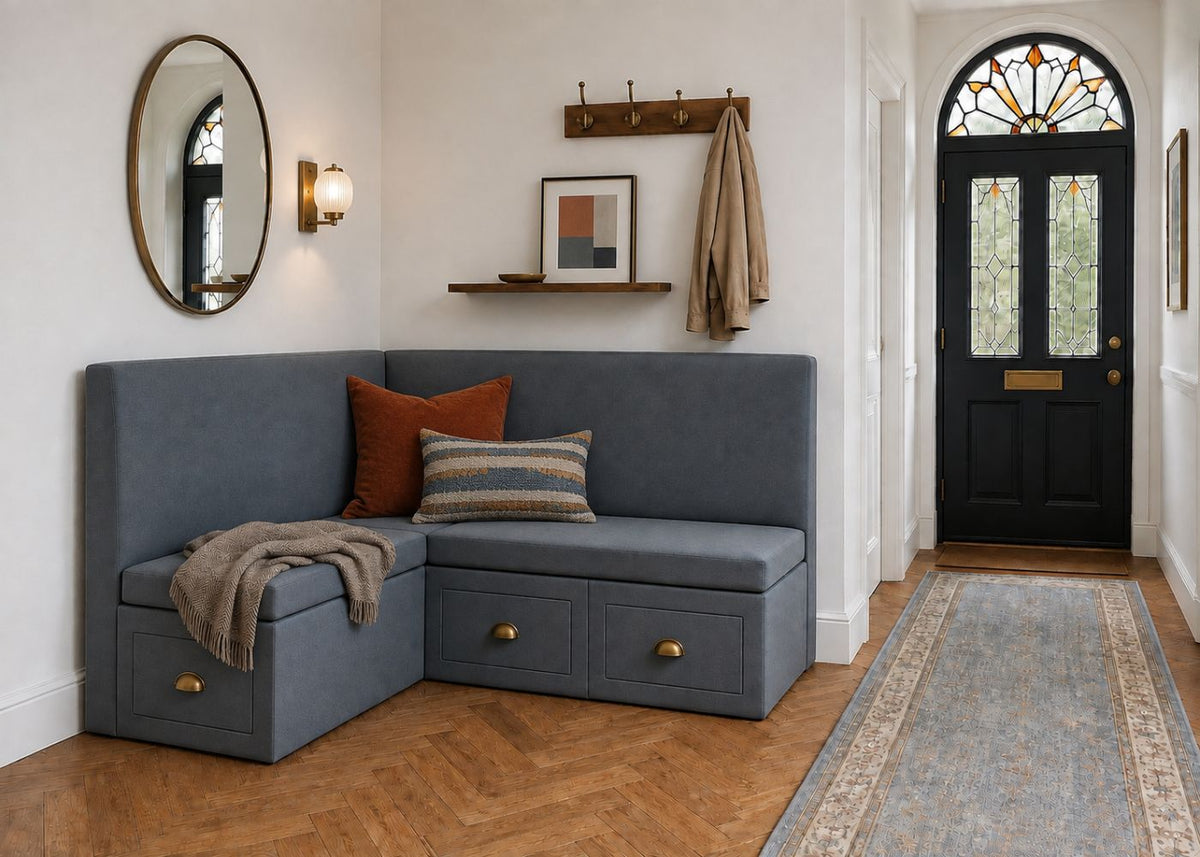 Plain Back Bench Seating for Hallways with Drawer Storage | Denim Colourway