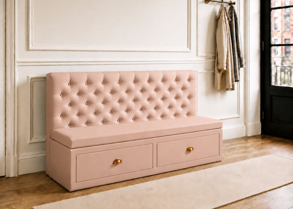 Mayfair Straight Buttoned Upholstered Storage Bench | Rose Colourway