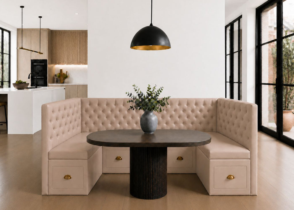 Mayfair U Shape Buttoned Banquette Seating with Storage | Rose Colourway