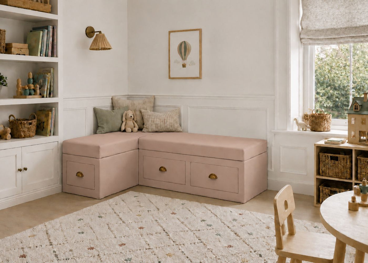 Henley L Shape Bench Seating with Storage | Left Hand in Rose Colourway