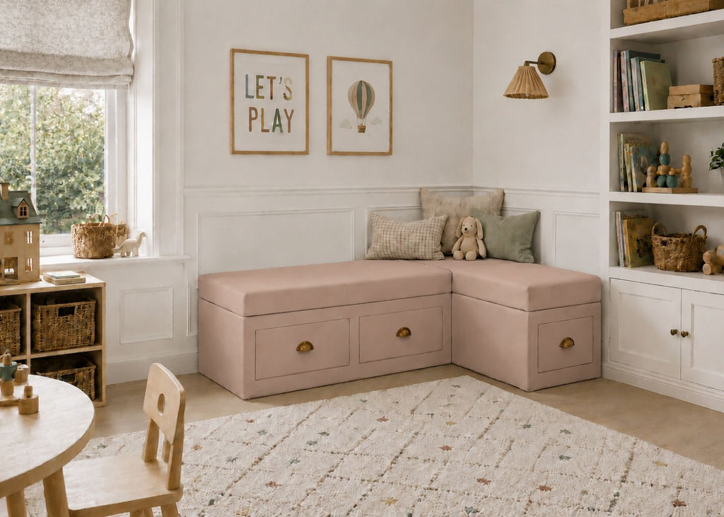 Henley L Shape Bench Seating with Storage | Right Hand in Rose Colourway