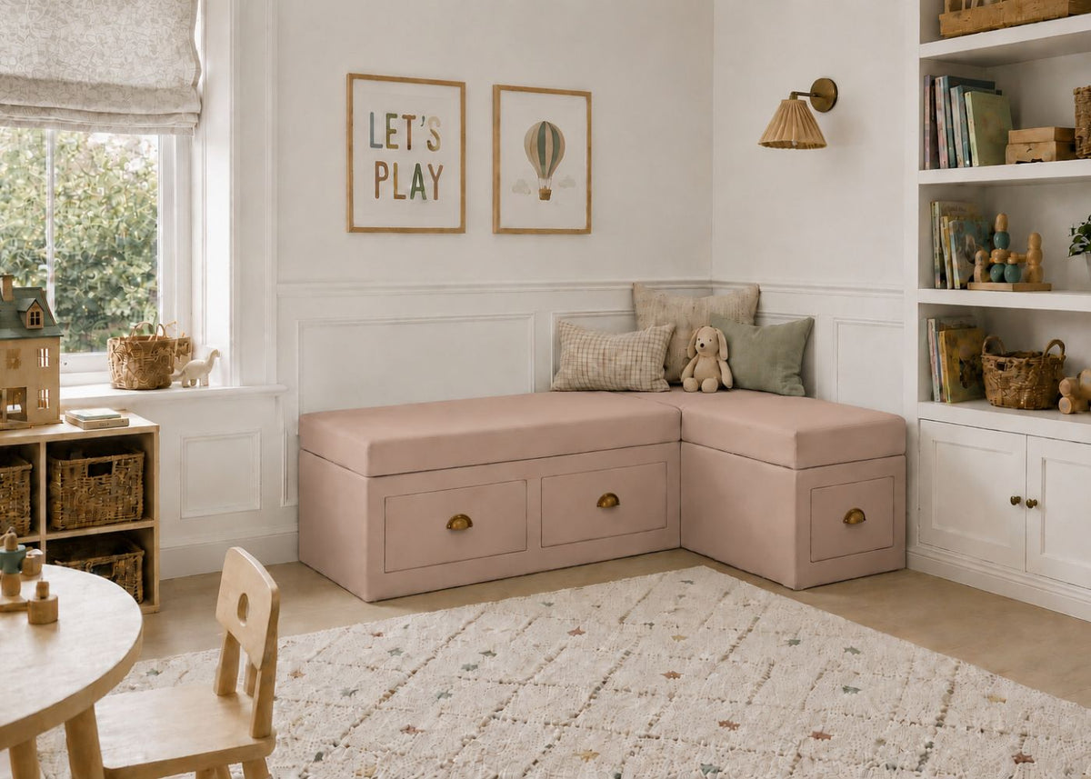 Henley L Shape Bench Seating with Storage | Right Hand in Rose Colourway
