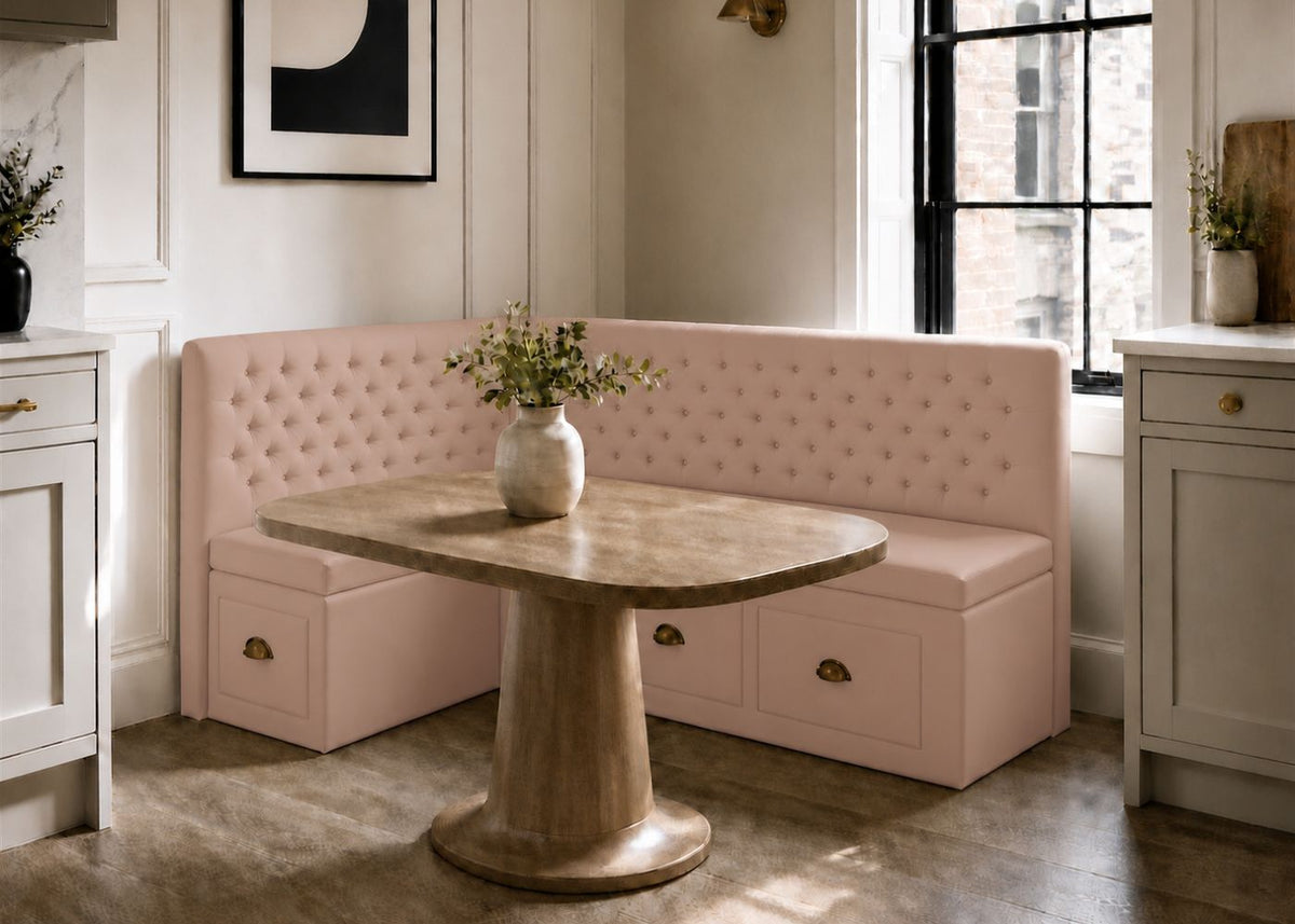 Mayfair L Shape Buttoned Banquette Seating with Storage | Left Hand Orientation in Rose Colourway