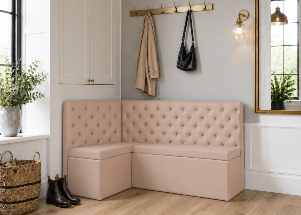 Mayfair L Shape Buttoned Upholstered Bench | Rose Colourway