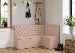Mayfair L Shape Buttoned Upholstered Bench | Right Hand Orientation with Rose Colourway
