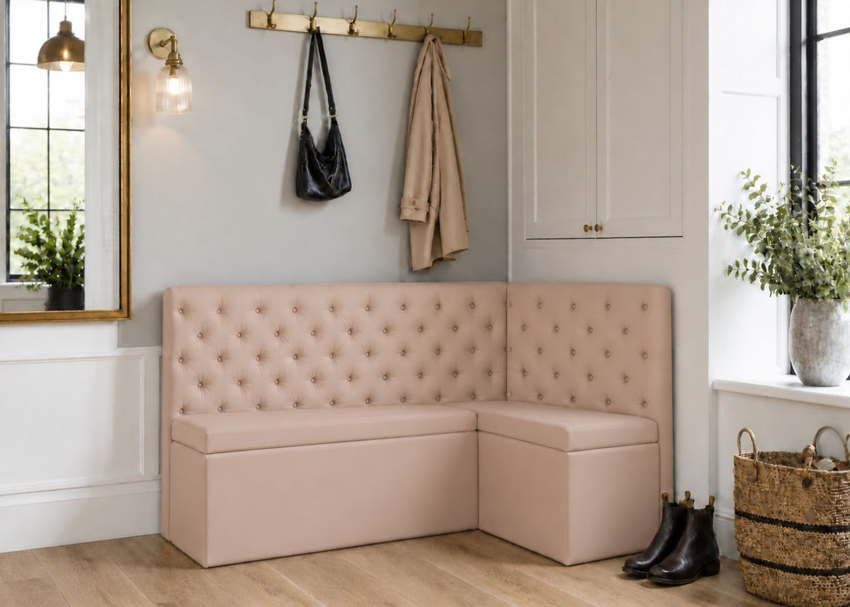 Mayfair L Shape Buttoned Upholstered Bench | Right Hand Orientation with Rose Colourway