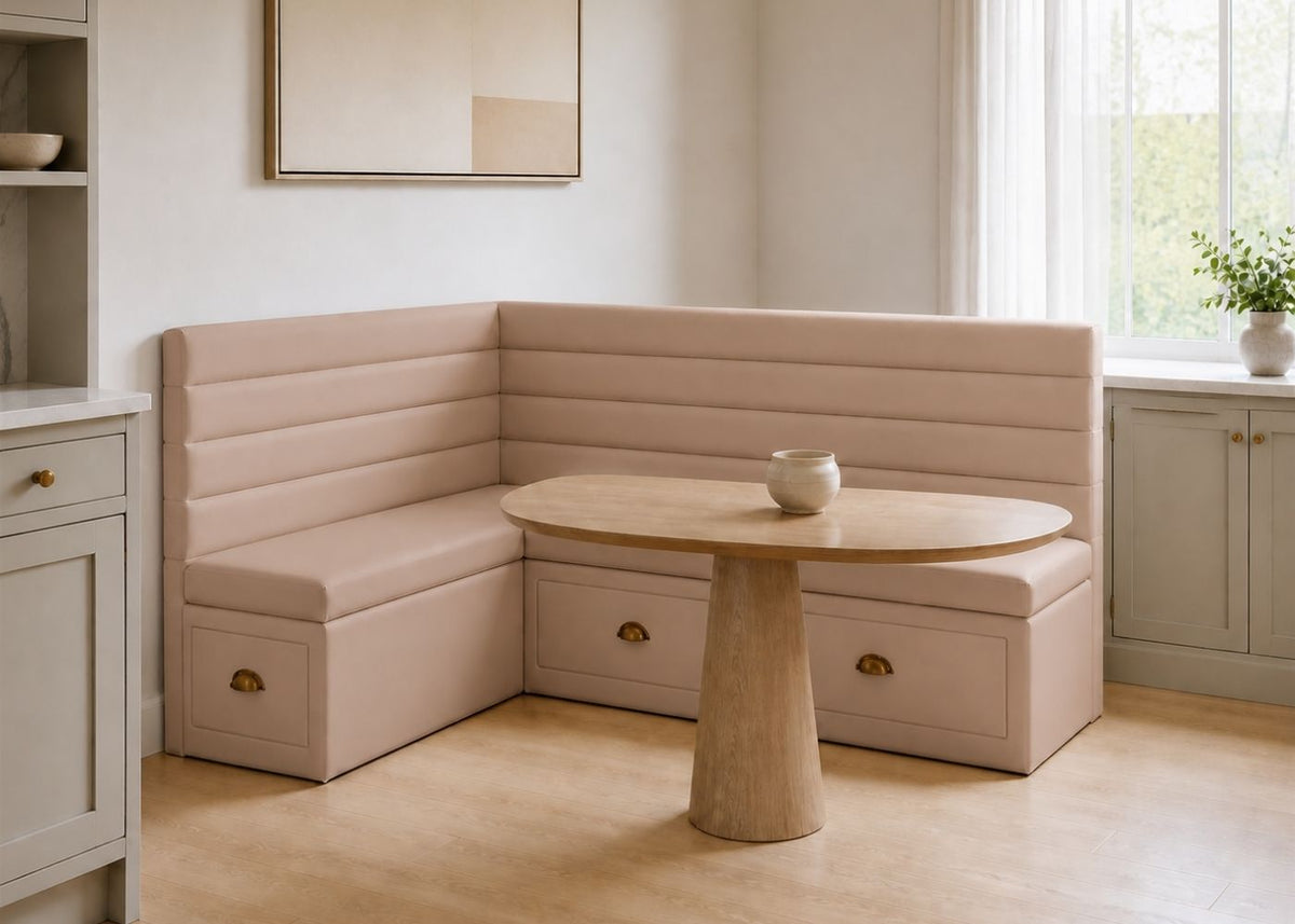 Soho L Shape Panelled Banquette Seating with Storage | Left Hand in Rose Colourway