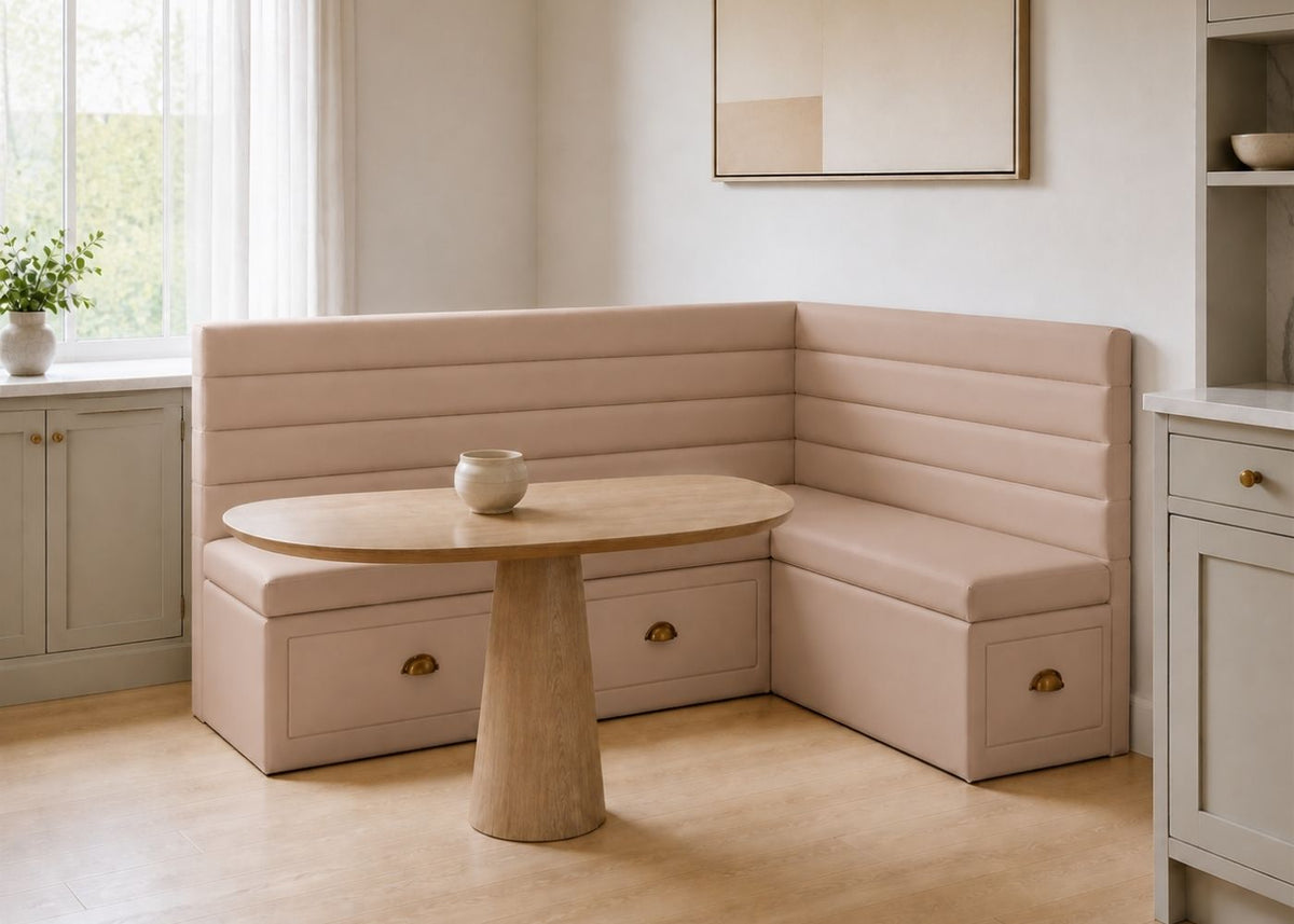 Soho L Shape Panelled Banquette Seating with Storage | Right Hand in Rose Colourway