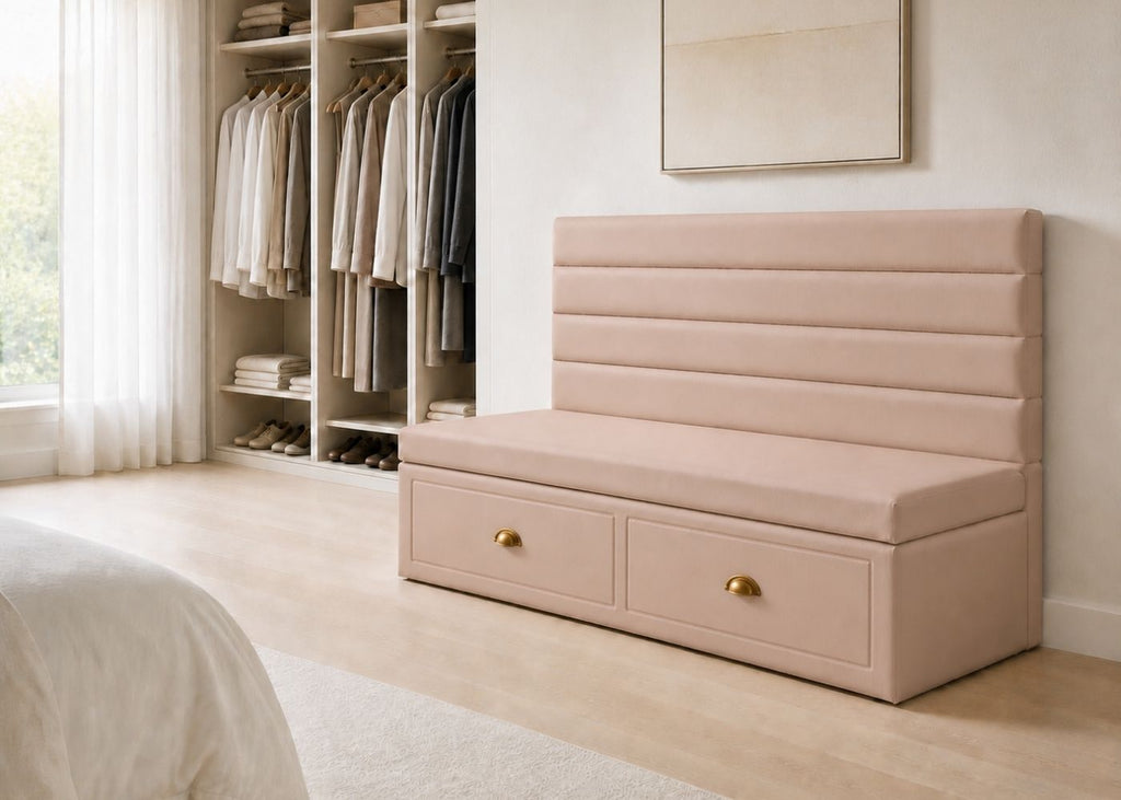 Soho Straight Panelled Bench Seating with Storage |  Rose Colourway
