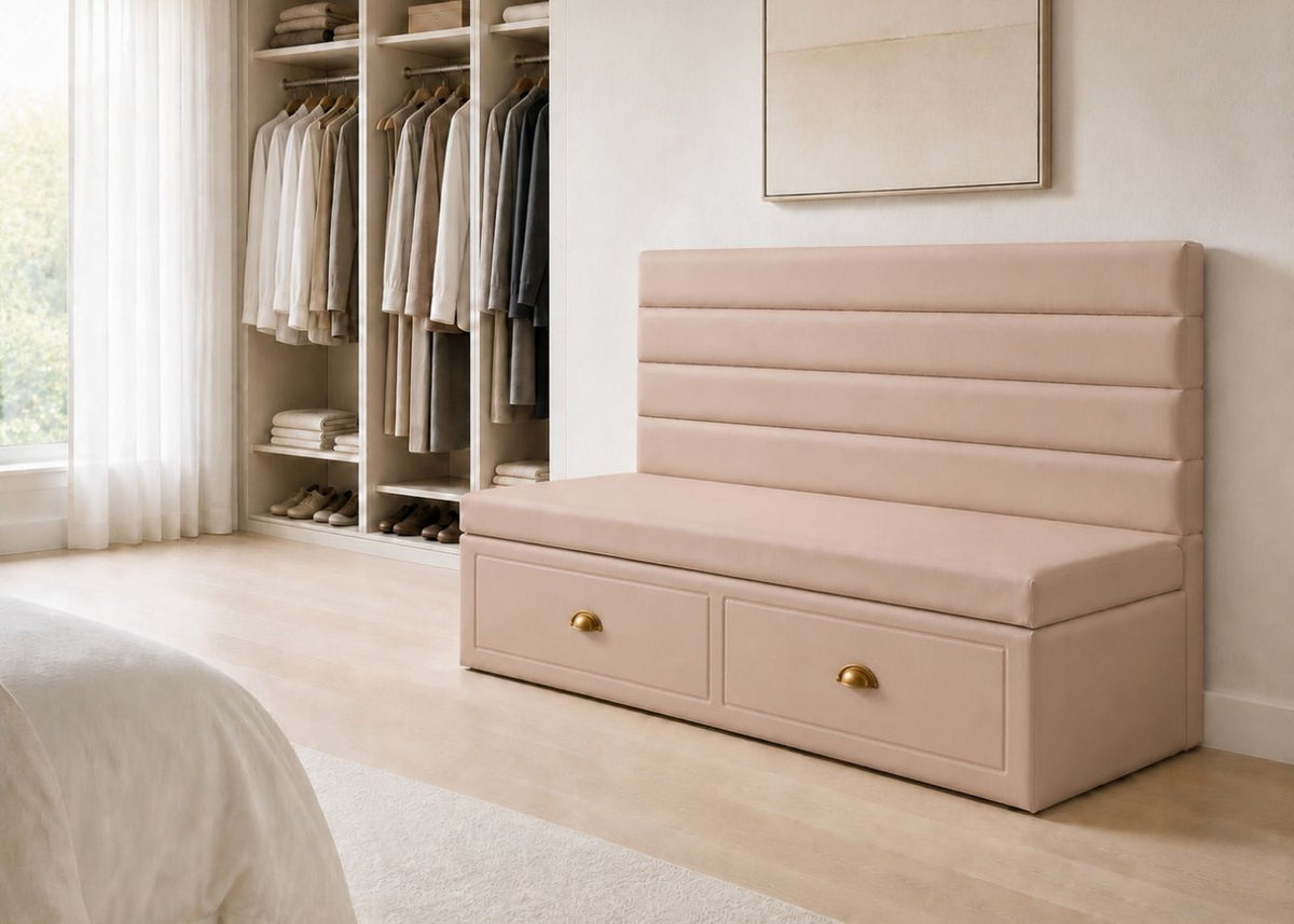 Soho Straight Panelled Bench Seating with Storage |  Rose Colourway