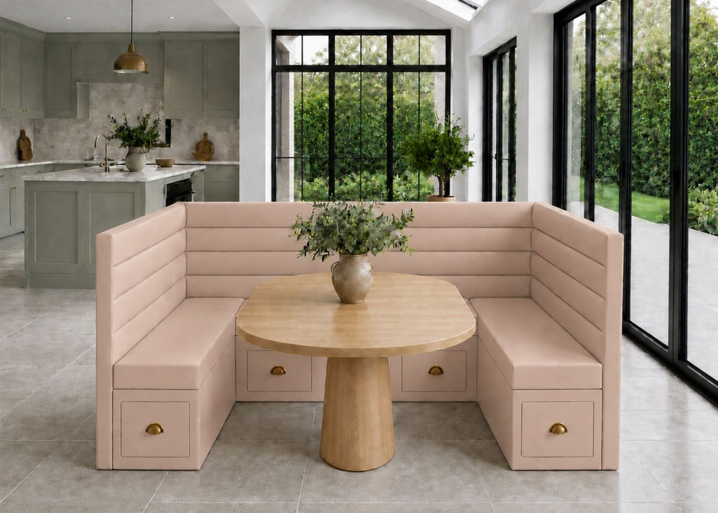 Soho U Shape Straight Panelled Banquette Seating with Storage | Rose Colourway
