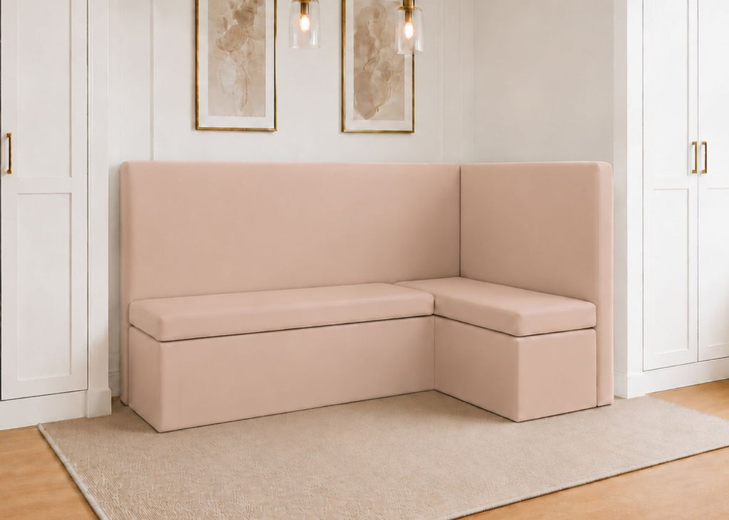 Richmond L Shape Plain Back Banquette Seating | Right Hand in Rose Colourway